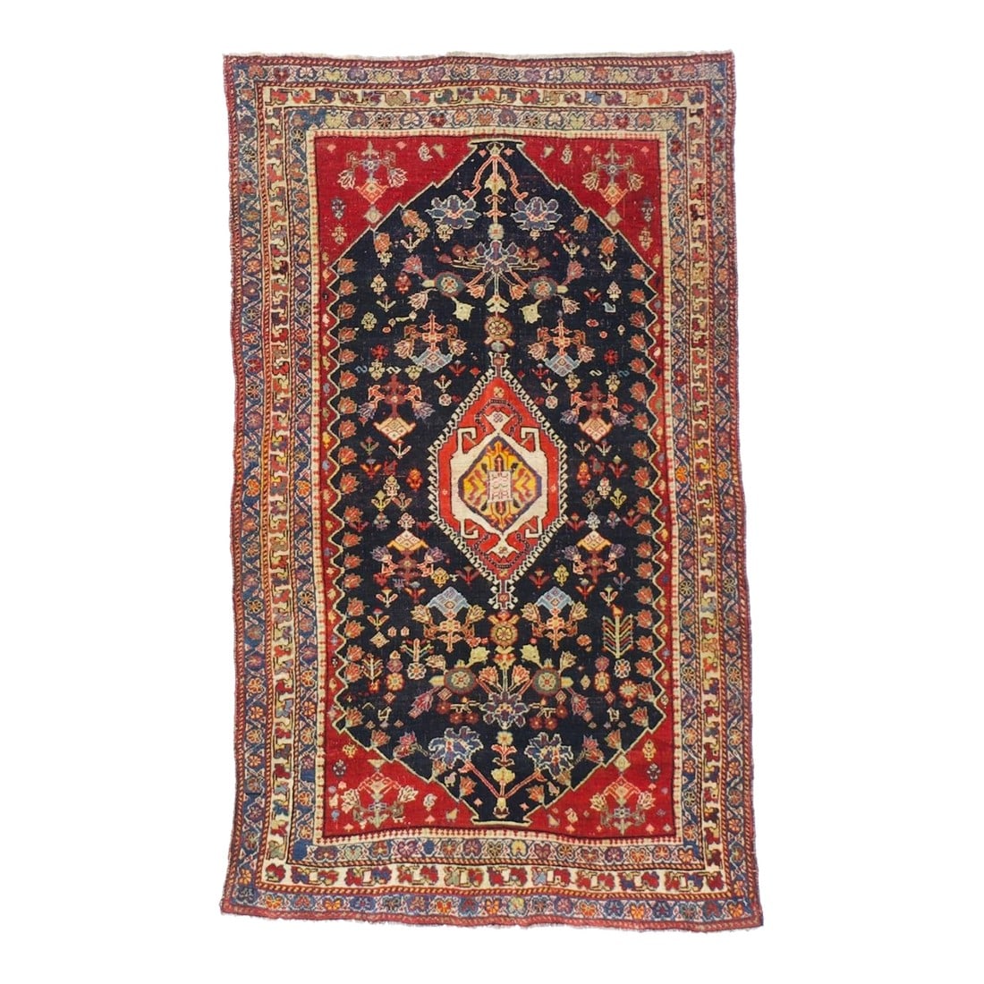 Antique Persian Qashqai Rug 2'7" X 4'6": Antique Persian Qashqai Rug 2'7" x 4'6". The best SW Persian, Fars Province nomadic rugs, mostly in scatter formats. Geometric Gabbehs, lion rugs, adapted Persian curvilinear styles. Some well-woven p