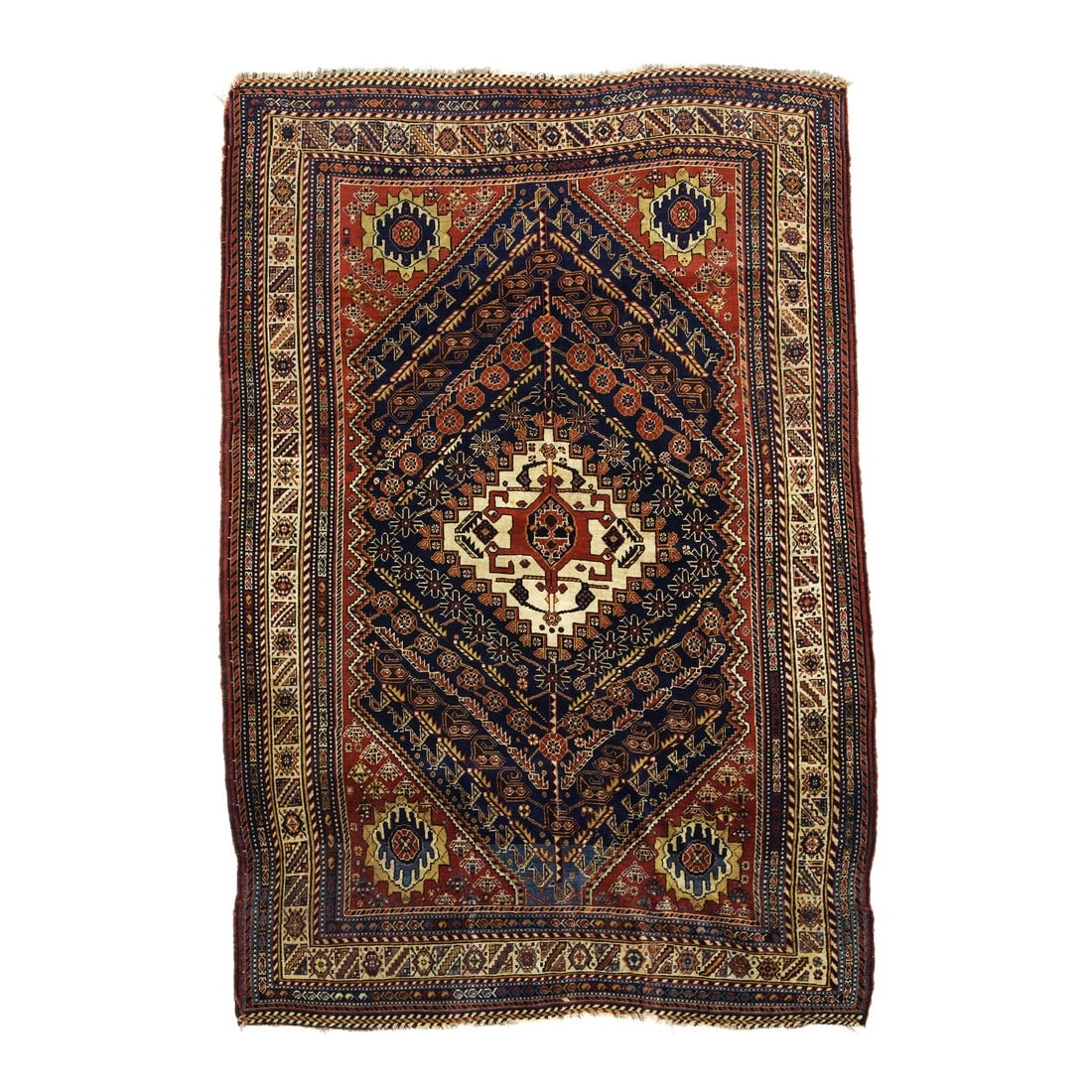 Antique Persian Qashqai Rug 4'11" X 7'4": Antique Persian Qashqai Rug 4'11" x 7'4". The best SW Persian, Fars Province nomadic rugs, mostly in scatter formats. Geometric Gabbehs, lion rugs, adapted Persian curvilinear styles. Some well-woven 