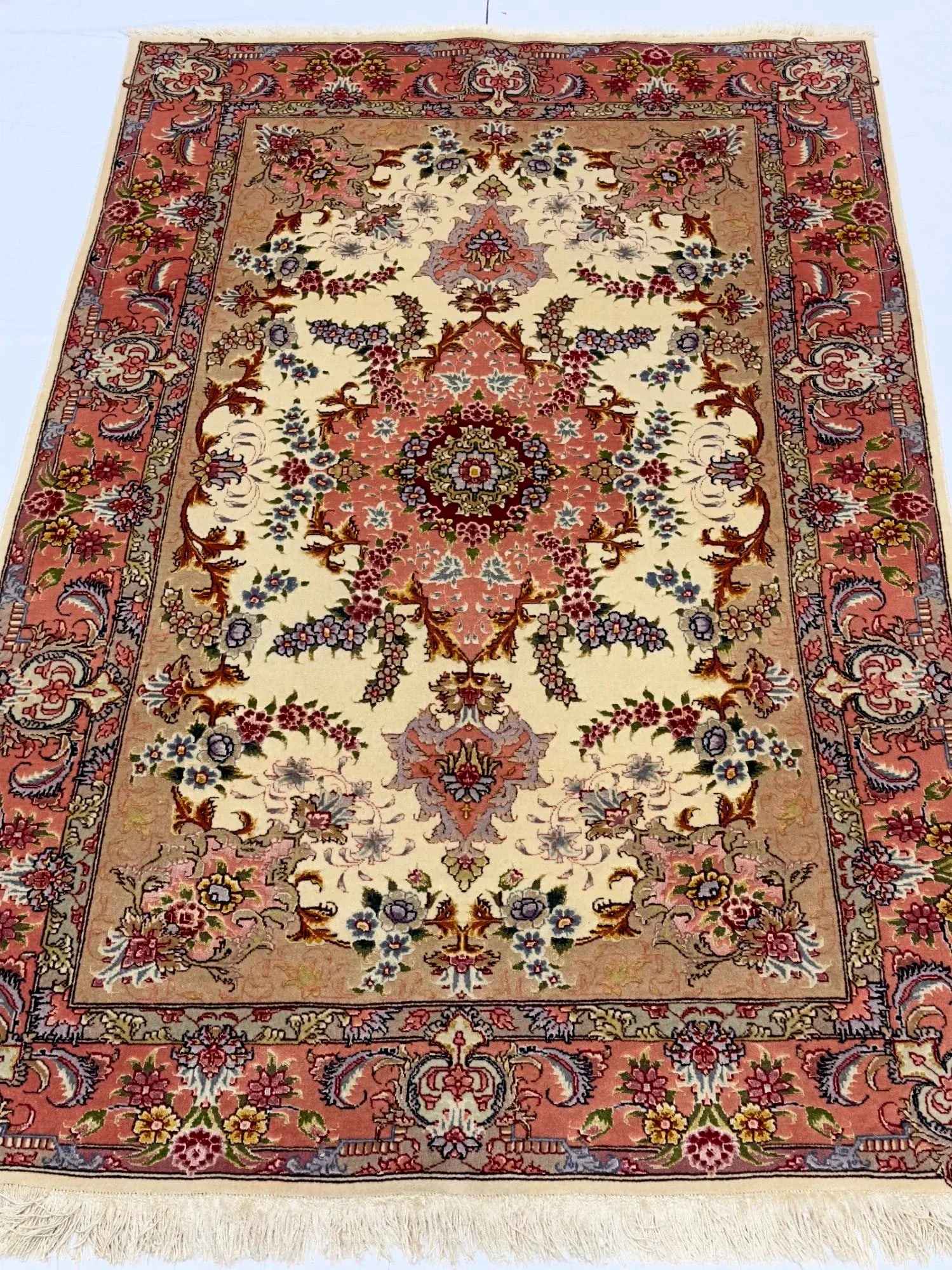 Extremely Fine Vintage Persian Tabriz Wool and Silk Rug 3'4" X 5'2" - 7