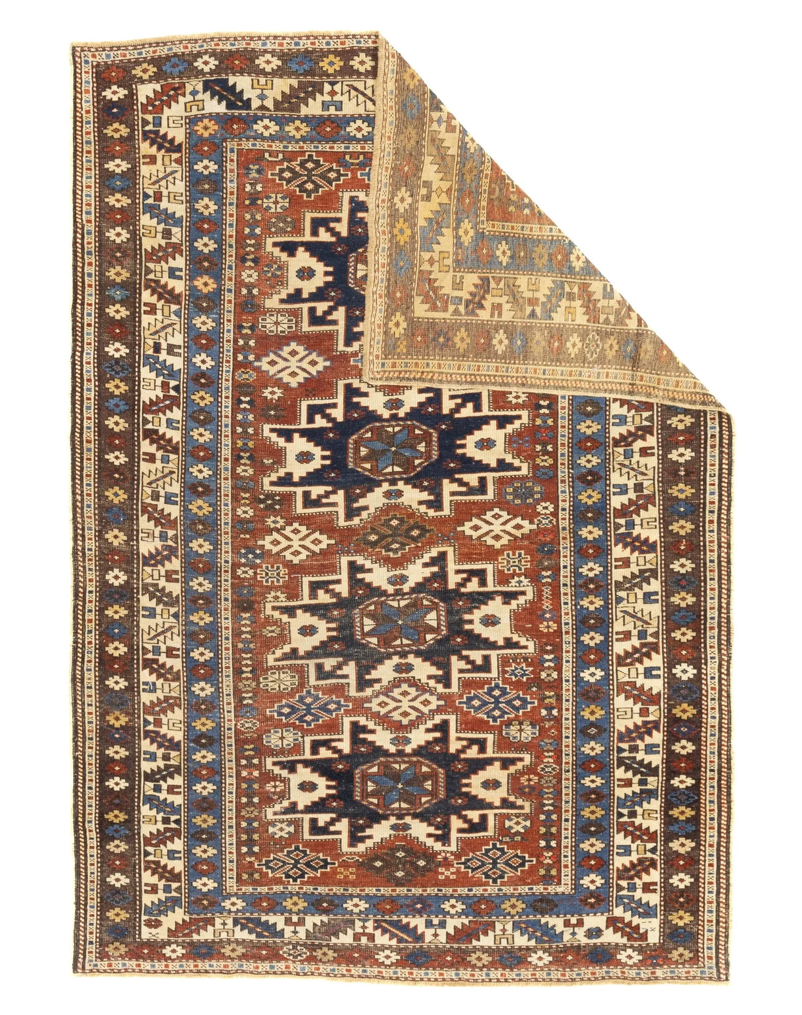 Antique Caucasian Lezgi Rug 3'7" X 5'2"` - 2