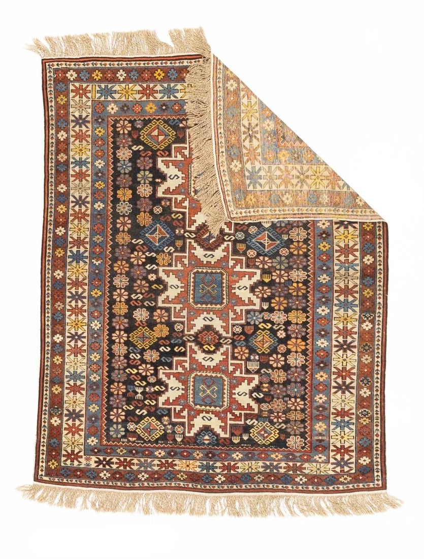 Antique Caucasian Lezgi Rug 3'10" X 4'11" - 2