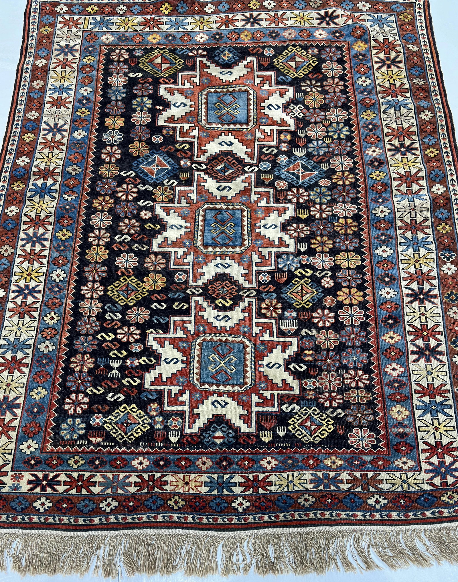 Antique Caucasian Lezgi Rug 3'10" X 4'11" - 6