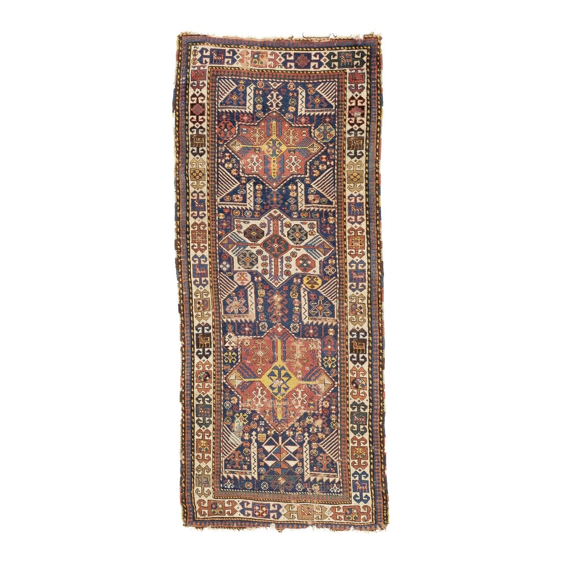 Antique Caucasian Shirvan Rug 3'10" X 8'11": Antique Caucasian Shirvan Rug 3'10" x 8'11". Although compromised, this is still a genuine Akstafa kellegi (long rug) from the southern central Caucasus, with three octogramme medallions in red and