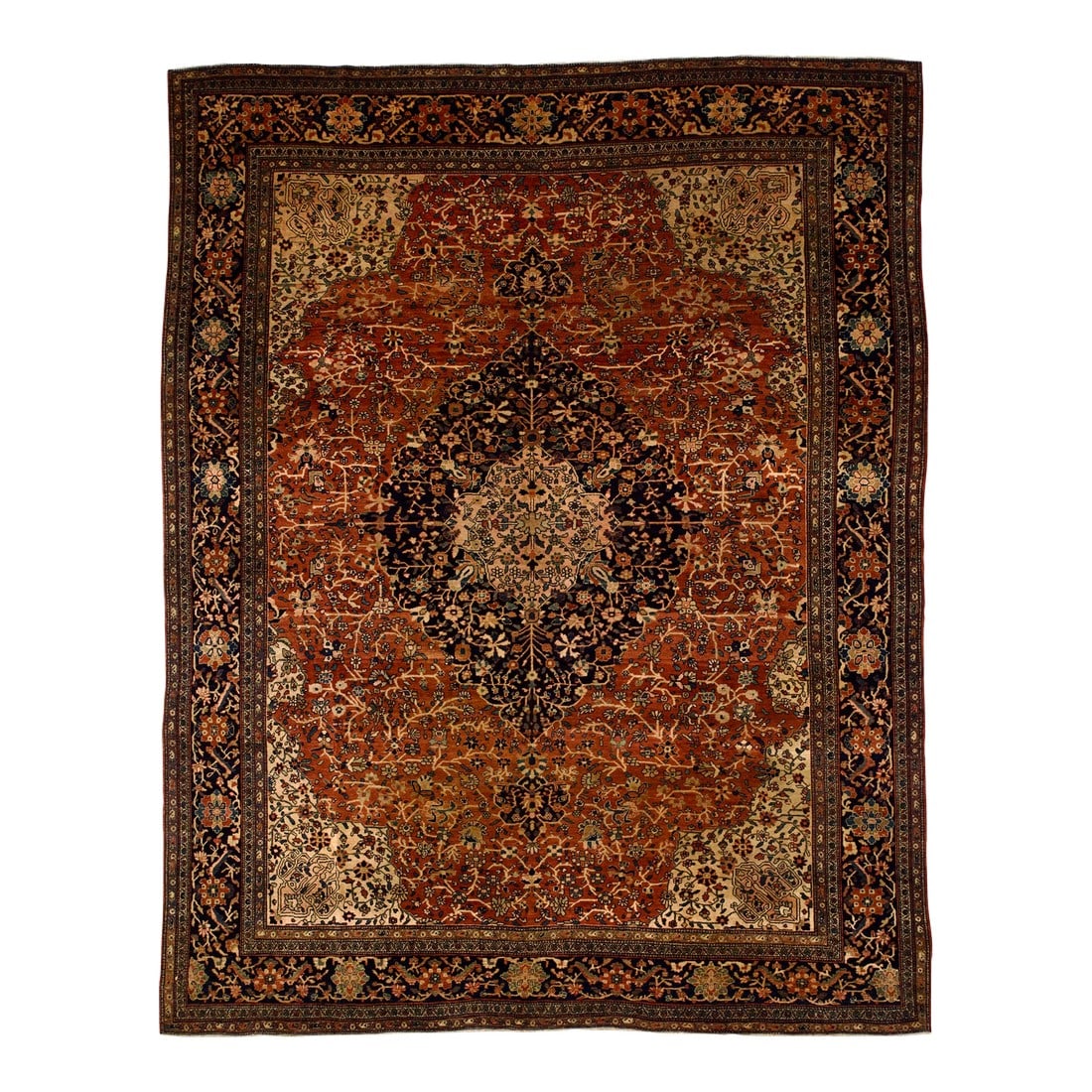 Antique Persian Farahan Sarouk Rug 8'9" X 11'6": Antique Persian Farahan Sarouk Rug 8'9" x 11'6". The scatter and room size pieces made in the Arak/Sultanabad area, between 1880 and 1910, with firm and leathery well-woven textures, and strong in red