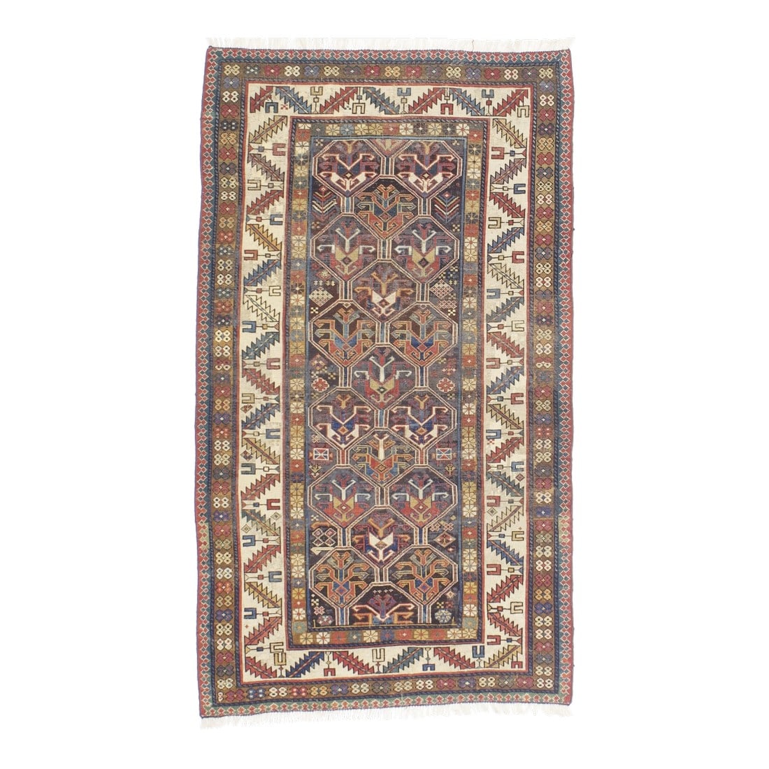 Antique Caucasian Kazak Rug 3'5" X 6'1": Antique Caucasian Kazak Rug 3'5" x 6'1". SW Caucasus/Armenia. Boldly patterned, strongly colored, totally geometric, all wool, coarse to moderate weave, medium to long pile, scatter format pieces, in 