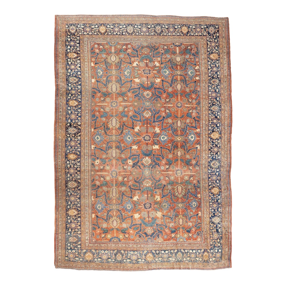 Antique Persian Farahan Sarouk Rug 8'10" X 12'3": Antique Persian Farahan Sarouk Rug 8'10" x 12'3". The scatter and room size pieces made in the Arak/Sultanabad area, between 1880 and 1910, with firm and leathery well-woven textures, and strong in re