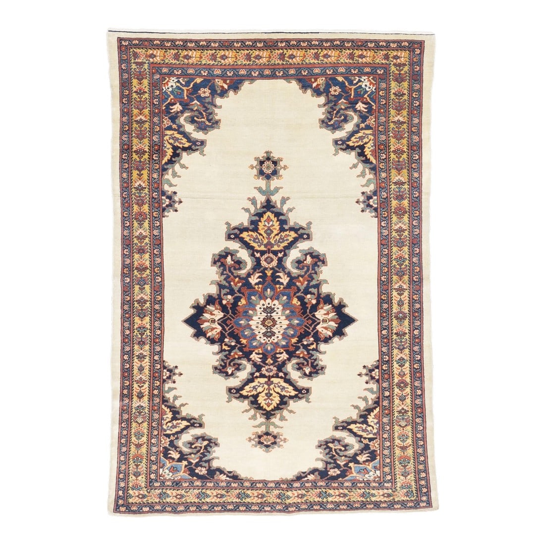 Antique Persian Farahan Sarouk Rug 4' X 6'8'': Antique Persian Farahan Sarouk Rug 4' x 6'8''. The scatter and room size pieces made in the Arak/Sultanabad area, between 1880 and 1910, with firm and leathery well-woven textures, and strong in red, 