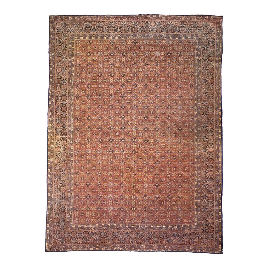 Antique Persian Kashan Rug 7'10" X 10'8": Antique Persian Kashan Rug 7'10" x 10'8". Central Persian city known for finely woven. room size and scatter rugs, with dominant reds and navy, and medallion patterns and swirling palmettes. Wool and 