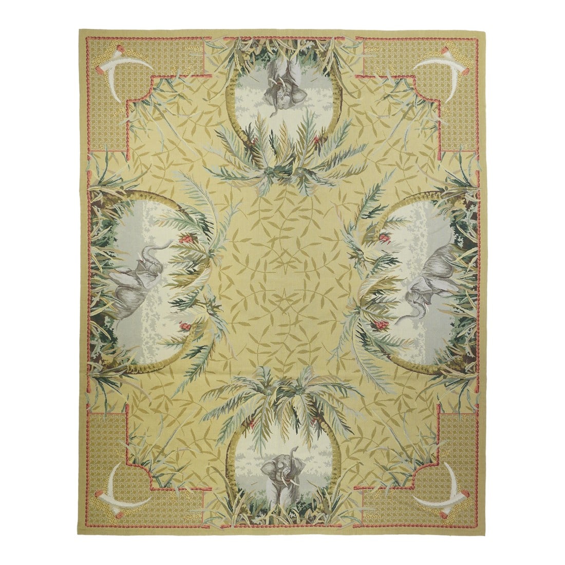 French Aubusson Design Rug 8'0" X 10'0": French Aubusson Design Rug 8'0" x 10'0". Usually English or French, often with repeating allover designs executed with wool cross-stitches. Larger carpets are workshop productions, smaller pieces