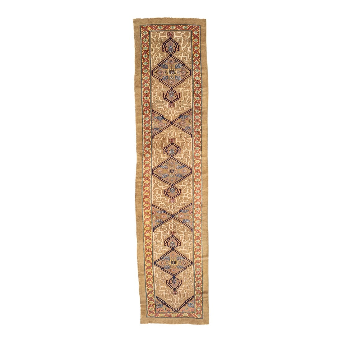 Antique Persian Sarab Runner 3'9" X 15'6": Antique Persian Sarab Runner 3'9" x 15'6". From a corner of the NW Persian Heriz triangle, this town and surrounding villages specializes in wool foundation, robustly woven runner (kenares) with impor