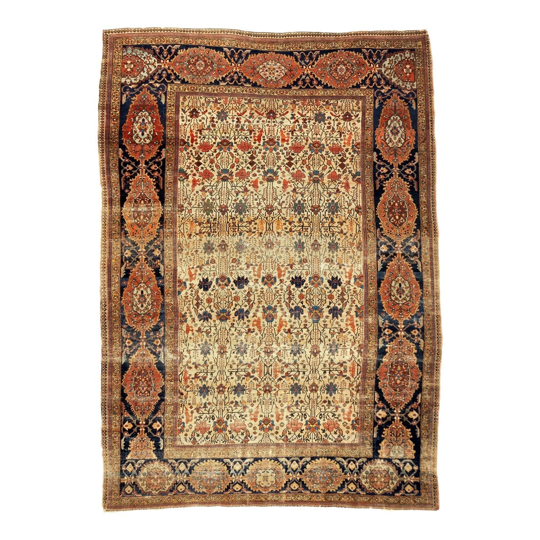 Antique Persian Farahan Sarouk Rug 6'10" X 9'6": Antique Persian Farahan Sarouk Rug 6'10" x 9'6". The scatter and room size pieces made in the Arak/Sultanabad area, between 1880 and 1910, with firm and leathery well-woven textures, and strong in red