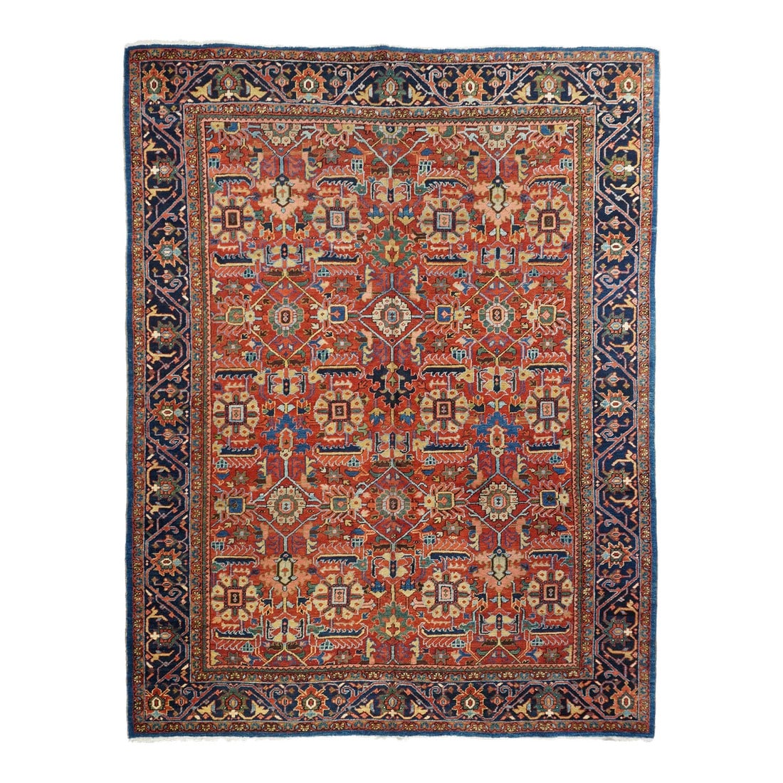Antique Persian Heriz Rug 8'5" X 10'5": Antique Persian Heriz Rug 8'5" x 10'5". The numerous rugs of the famous NW Persian weaving district, from small scatters to giant carpets and a few runners, in semi-geometric medallion, centralized an