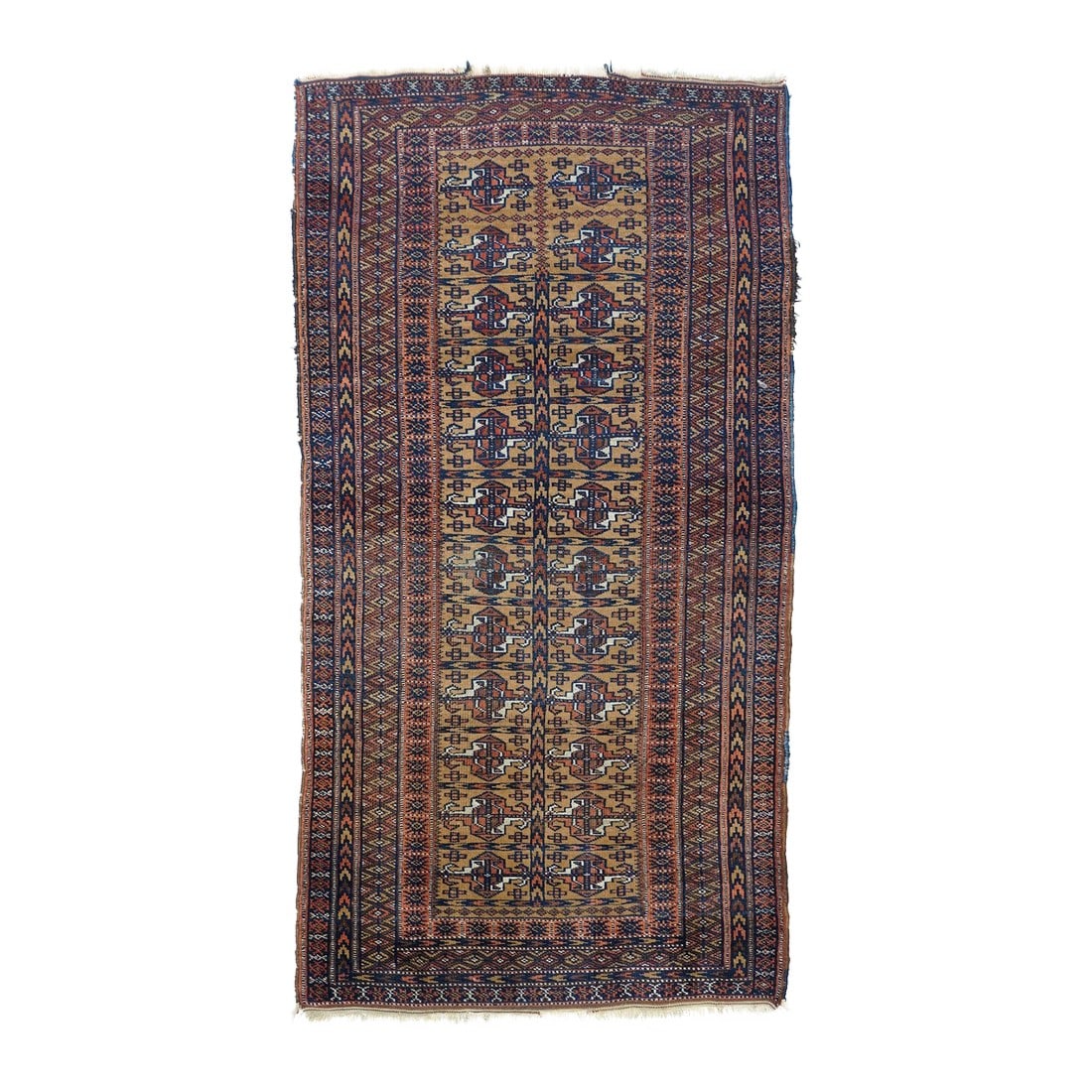Antique Turkmen Rug 3'0'' X 5'9'': Antique Turkmen Rug 3'0'' x 5'9''. The rugs of the Central Asian/NW Persian/Afghanistan Turkic nomadic tribes employing guls (small medallions), wool from their own flocks, primarily red fields, and c