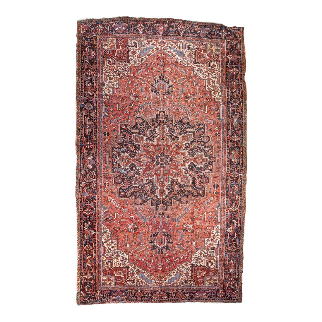 Vintage Heriz Rug 10'0'' X 17'11'': Vintage Heriz Rug 10'0'' x 17'11''. The numerous rugs of the famous NW Persian weaving district, from small scatters to giant carpets and a few runners, in semi-geometric medallion, centralized and st