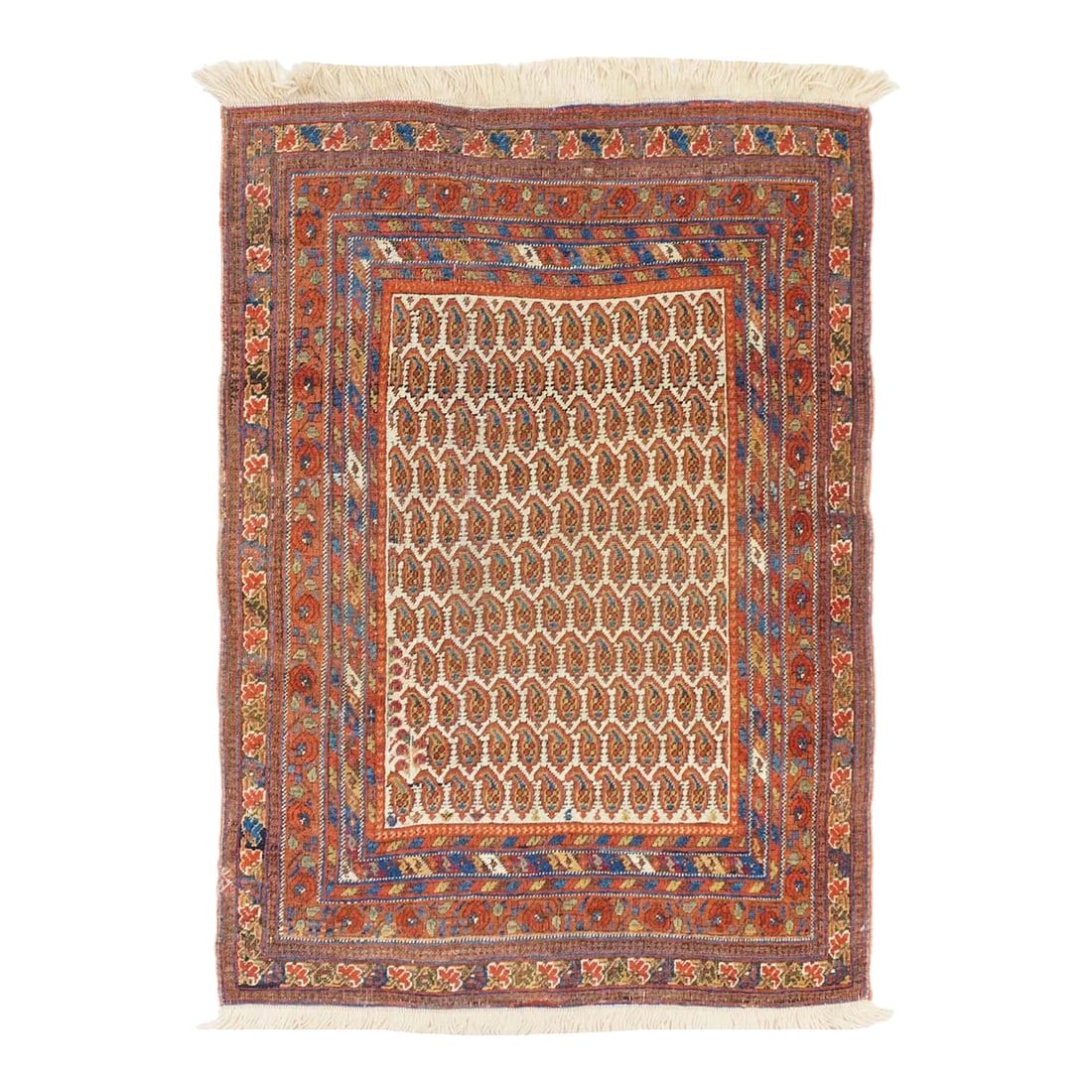 Antique Persian Tribal Afshar Rug 3'2'' X 4'2''`: Antique Persian Tribal Afshar Rug 3'2'' x 4'2''. Refers to the tribes of SE Persia (Kerman Province) who weave a wide variety of styles, including Herati, boteh, medallion, textile, stripes, urban