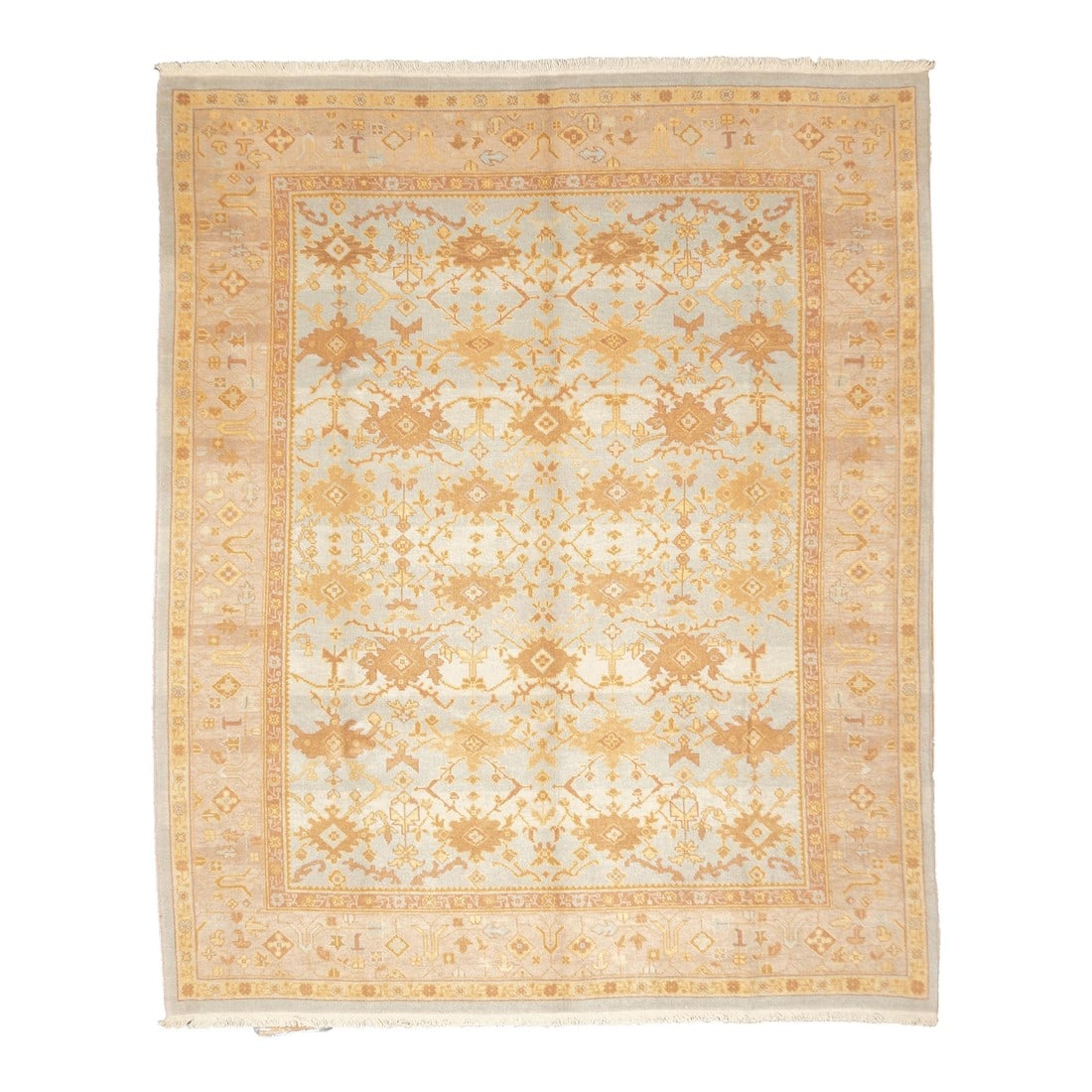 Turkish Oushak Rug 8'0" X 10'0": Turkish Oushak Rug 8'0" x 10'0". Town in Western Anatolia, weaving mostly room sizes, in coarse to moderate weave, high pile. Antiques are all wool, changing to cotton foundations in the 1920's.