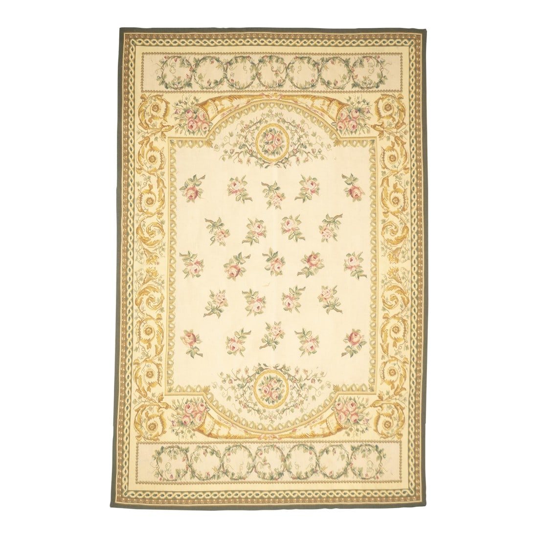 Aubusson Rug 5'10'' X 9'0": Aubusson Rug 5'10'' x 9'0". Refers generally to modern carpets in tapestry technique and inspired by French Aubusson designs of the 18th and later centuries. Geometric or semi-floral. Scatters