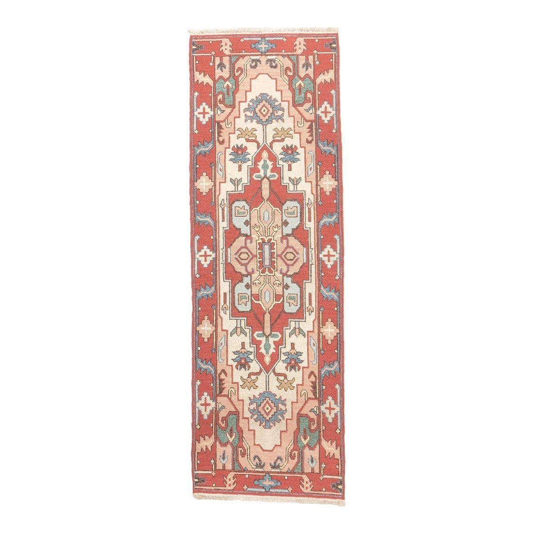 Turkish Sumak Runner 2'8'' X 8'0": Turkish Sumak Runner 2'8'' x 8'0". A technique rather than a specific type, in which warps are wrapped by colored wefts to create a pattern. Caucasian, Turkish, Persian and other types. Produces a