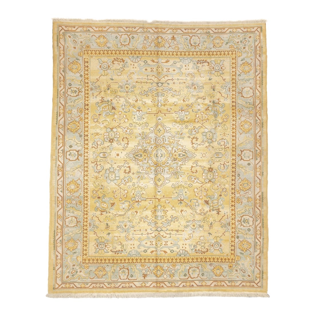 Turkish Oushak Rug 8'0" X 10'0": Turkish Oushak Rug 8'0" x 10'0". Town in Western Anatolia, weaving mostly room sizes, in coarse to moderate weave, high pile. Antiques are all wool, changing to cotton foundations in the 1920's. Geome
