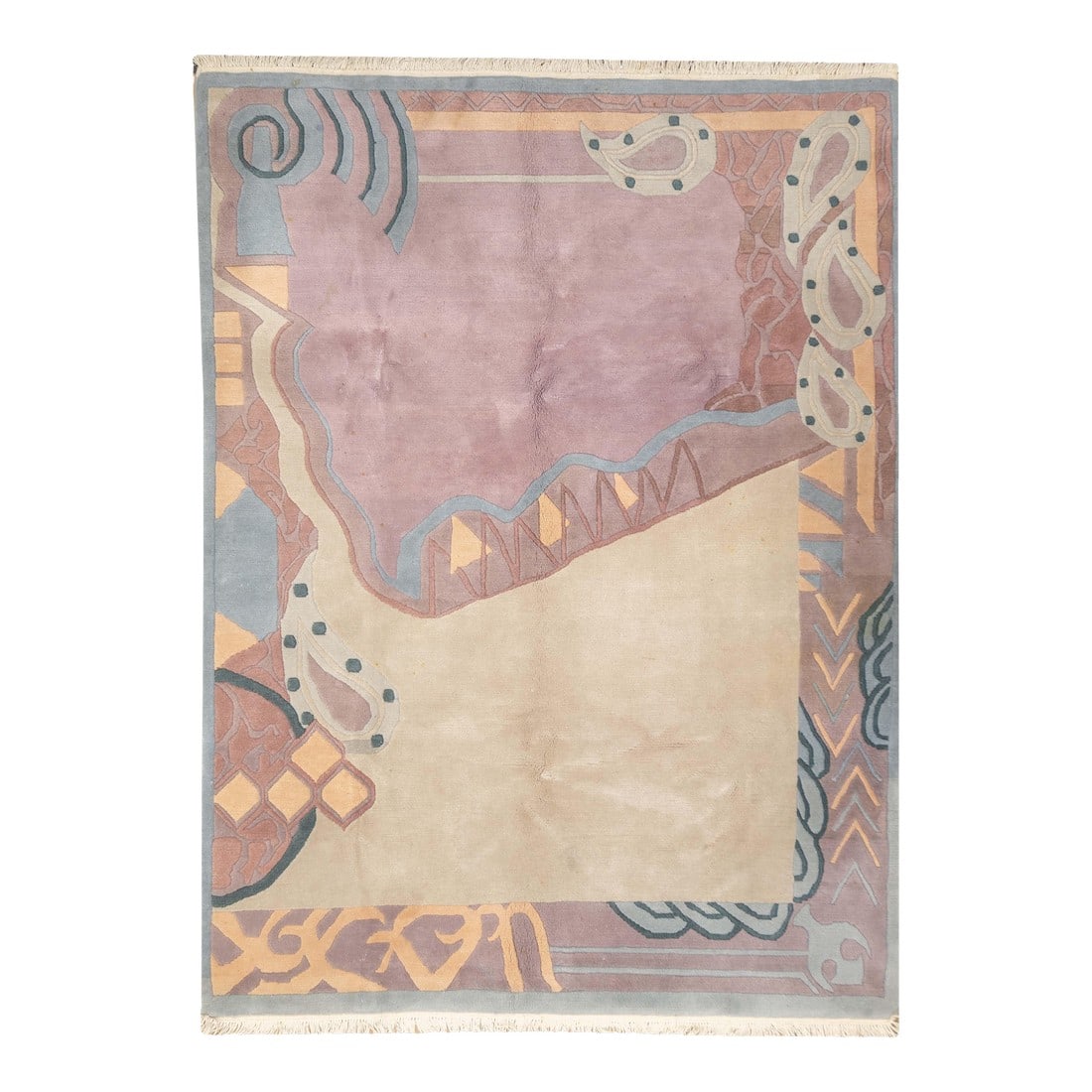 Tibetan Rug 5'9'' X 7'9'': Tibetan Rug 5'9'' x 7'9''. The generally small rugs of the plateau region, with dragon, tantric and allover patterns. Bright colors. Older are all wool, later with cotton wefts. A few large carpets.