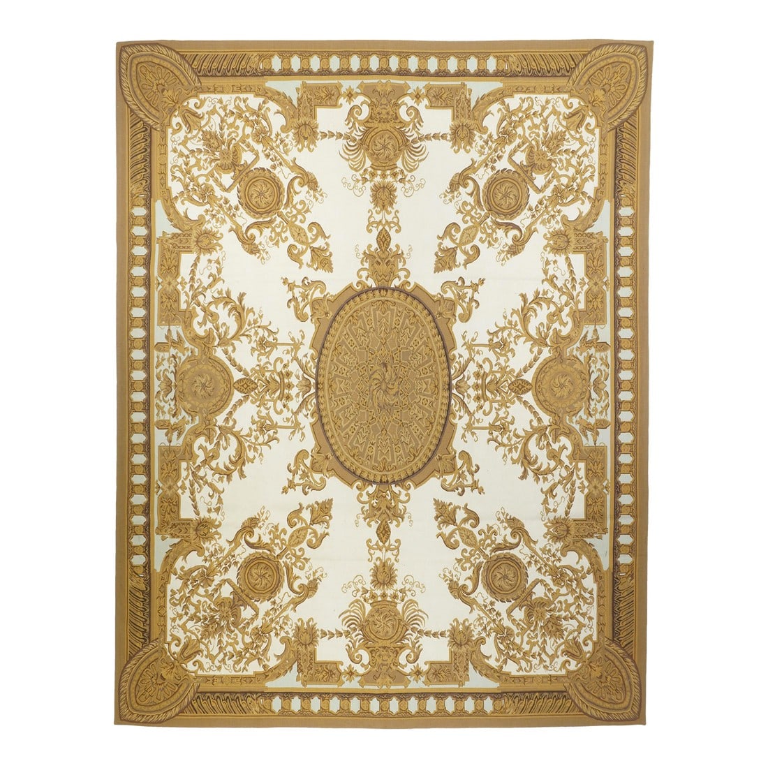 Aubusson Rug 8'0" X 10'0": Aubusson Rug 8'0" x 10'0". Refers generally to modern carpets in tapestry technique and inspired by French Aubusson designs of the 18th and later centuries. Geometric or semi-floral. Scatters