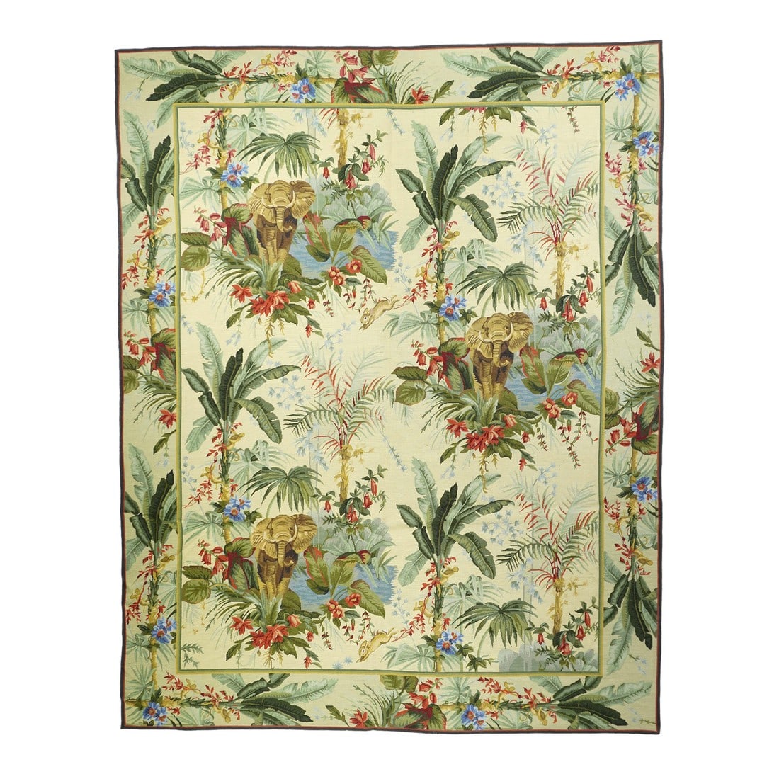 French Aubusson Design Rug 8'0" X 10'0": French Aubusson Design Rug 8'0" x 10'0". Usually English or French, often with repeating allover designs executed with wool cross-stitches. Larger carpets are workshop productions, smaller pieces