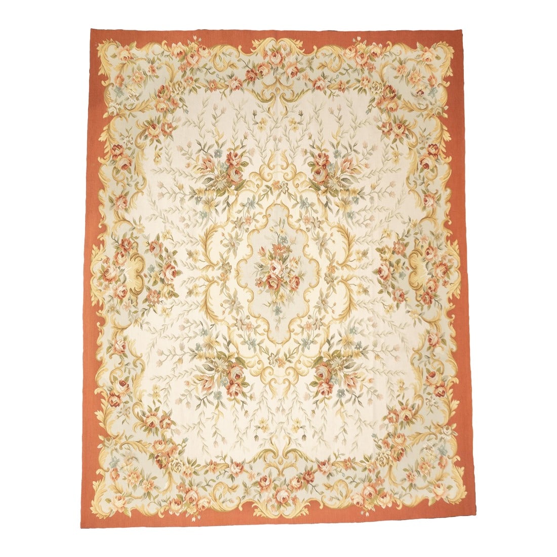 Early 21st Century Aubusson Rug 8'0" X 10'0": Aubusson Rug 8'0" x 10'0". Refers generally to modern carpets in tapestry technique and inspired by French Aubusson designs of the 18th and later centuries. Geometric or semi-floral. Scatters to room