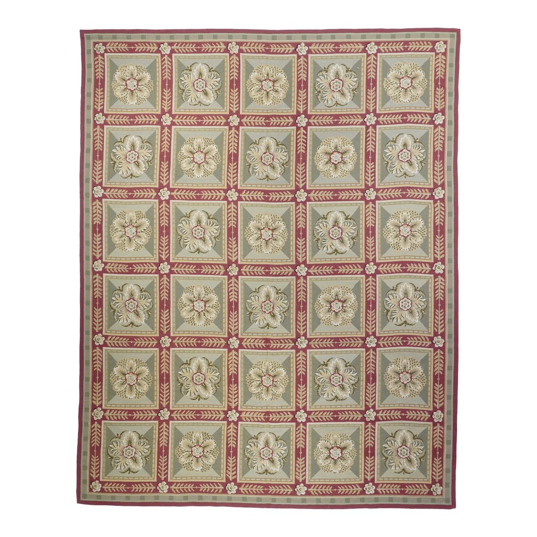 French Aubusson Design Rug 8'0" X 10'0": French Aubusson Design Rug 8'0" x 10'0". Usually English or French, often with repeating allover designs executed with wool cross-stitches. Larger carpets are workshop productions, smaller pieces