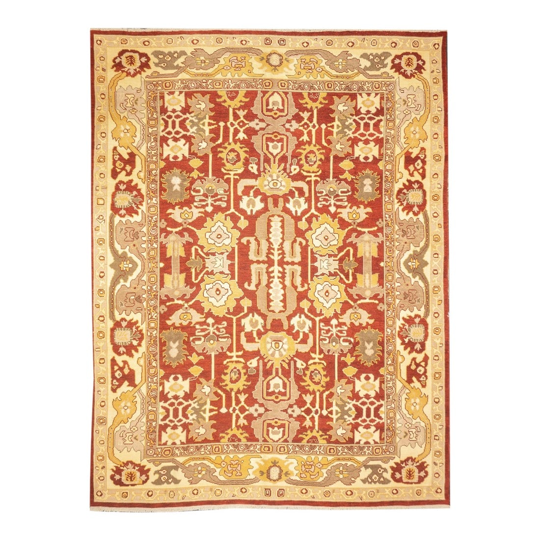 Turkish Oushak Rug 9'0" X 12'0": Turkish Oushak Rug 9'0" x 12'0". Town in Western Anatolia, weaving mostly room sizes, in coarse to moderate weave, high pile. Antiques are all wool, changing to cotton foundations in the 1920's. Geome