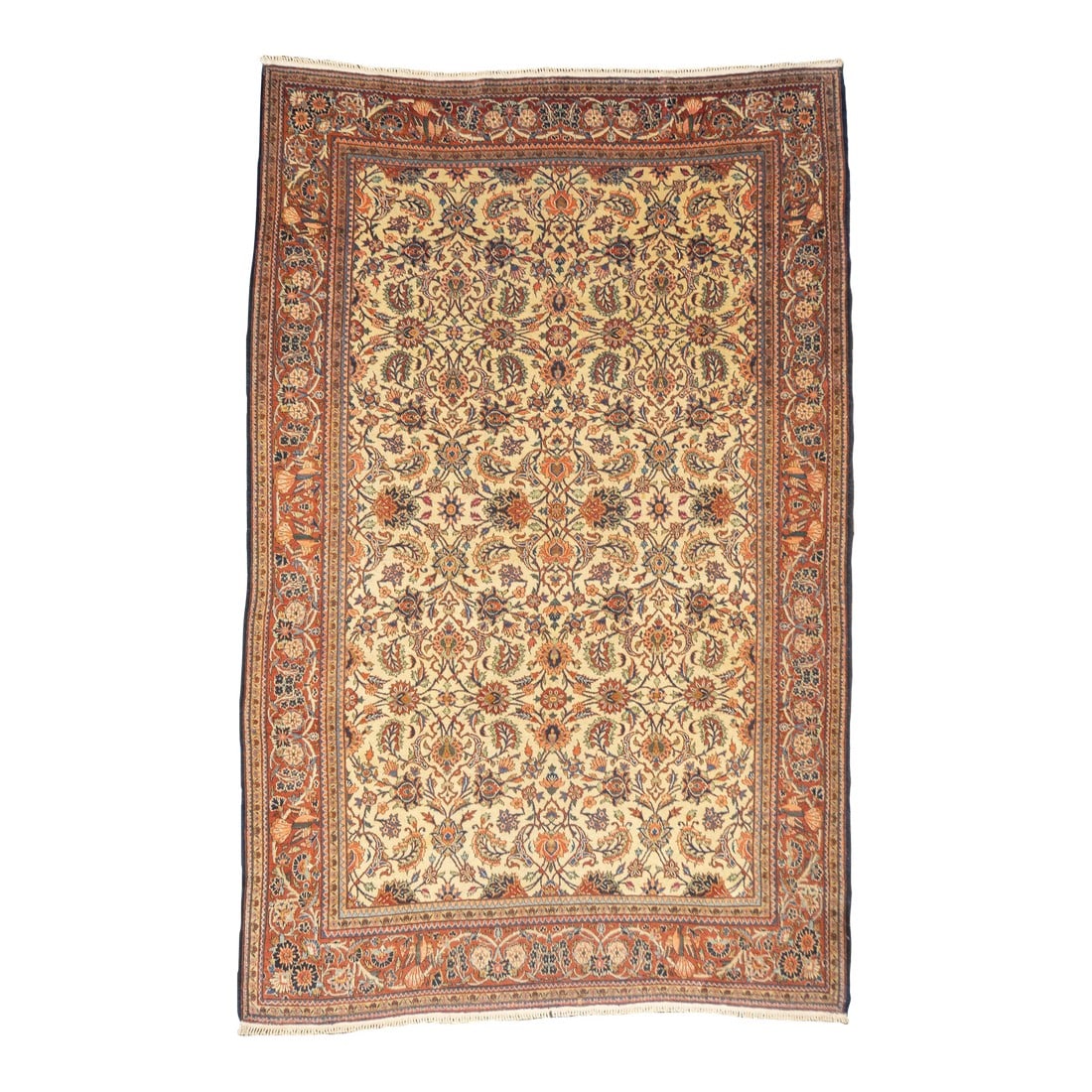 Antique Persian Kashan Rug 6'9" X 9'3'': Antique Persian Kashan Rug 6'9" x 9'3''. Central Persian city known for finely woven. room size and scatter rugs, with dominant reds and navy, and medallion patterns and swirling palmettes. Wool and