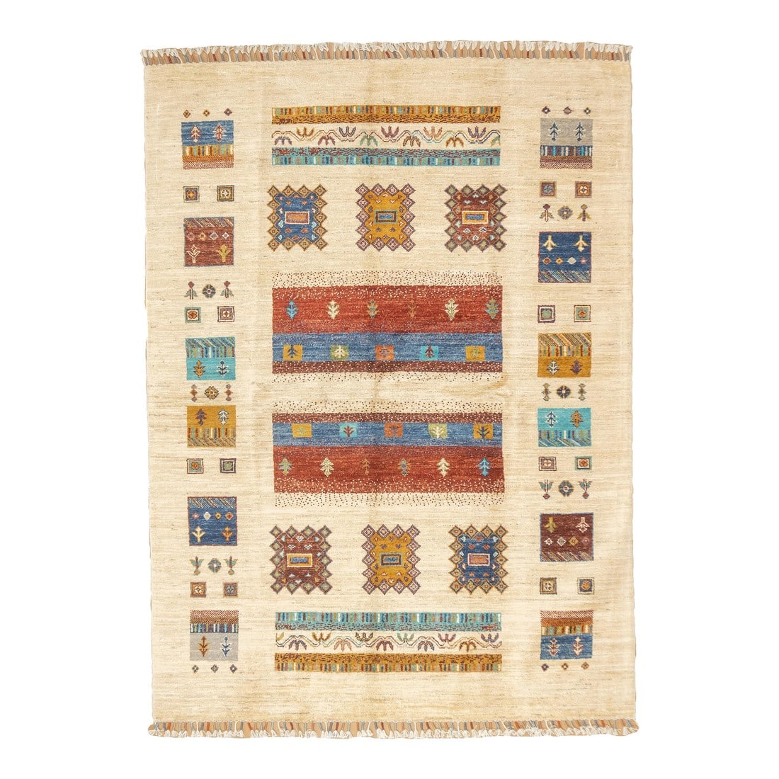 Fine Persian Gabbeh Rug 5'0" X 6'9'': Fine Persian Gabbeh Rug 5'0" x 6'9''. Wool pile rugs, usually scatter formats, woven by the Qashghai tribes of SW Persia (Fars Province), in moderate weave, uncluttered geometries and unshaded