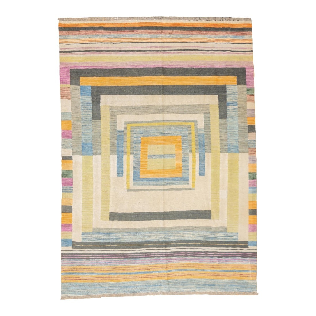 Fine Contemporary Turkish Kilim Flat Weave Wool Rug 5'8" X 8'0": Fine Contemporary Turkish Kilim Flat Weave Wool Rug 5'8" x 8'0". A technique rather than a type of rug. Technique is: slit tapestry, warp shared wefting, single or double weft interlocking. Also