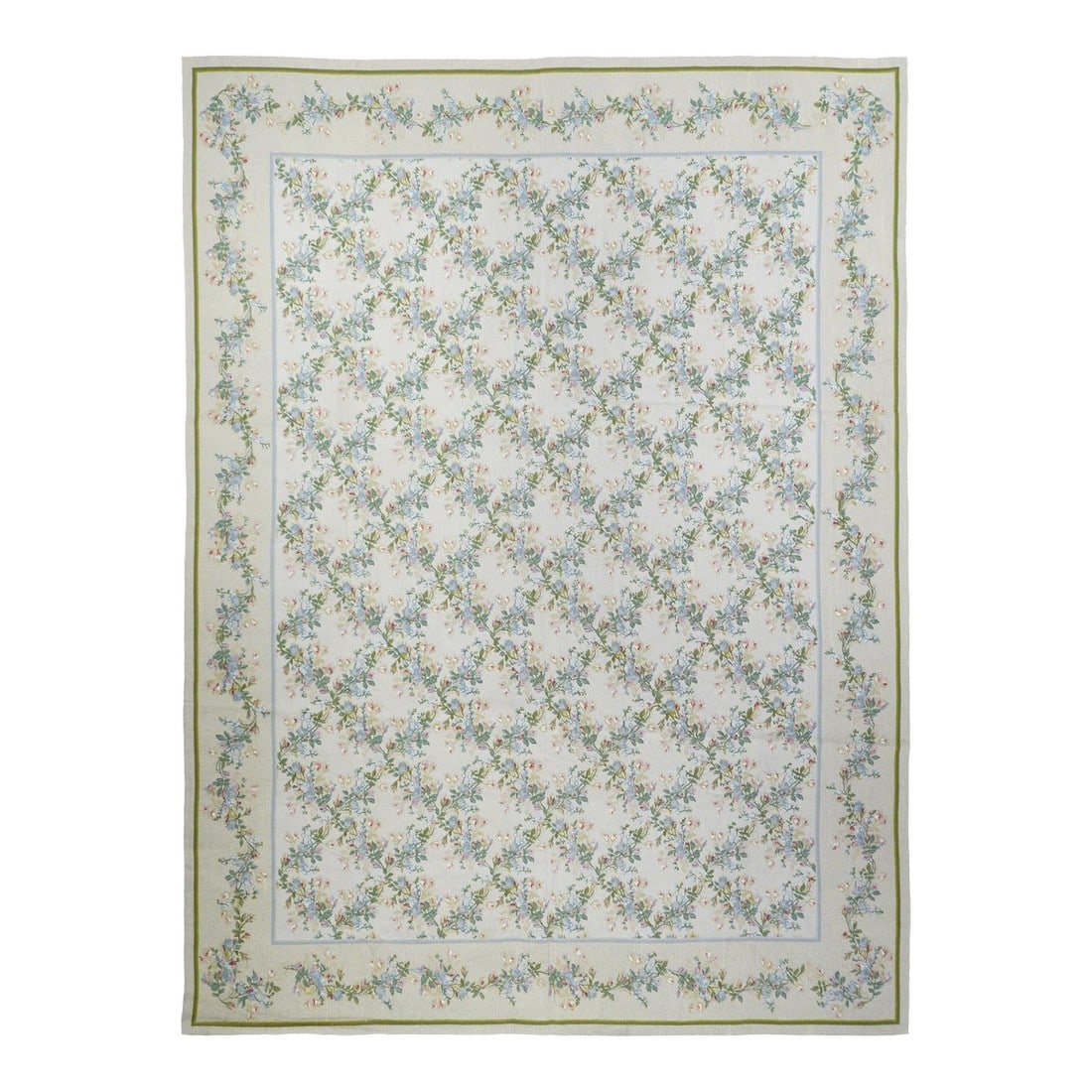 French Aubusson Design Rug 7'10'' X 10'0": French Aubusson Design Rug 7'10'' x 10'0". The near black field explodes with six large tropical flower and giant leaf roundels enclosing colorful birds; and two smaller end reserves enclosing