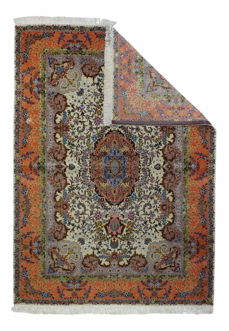 Late 20th Century Extremely Fine Persian Tabriz 70 Raj. Wool and Silk With a Silk Foundation Rug 5'3 - 2