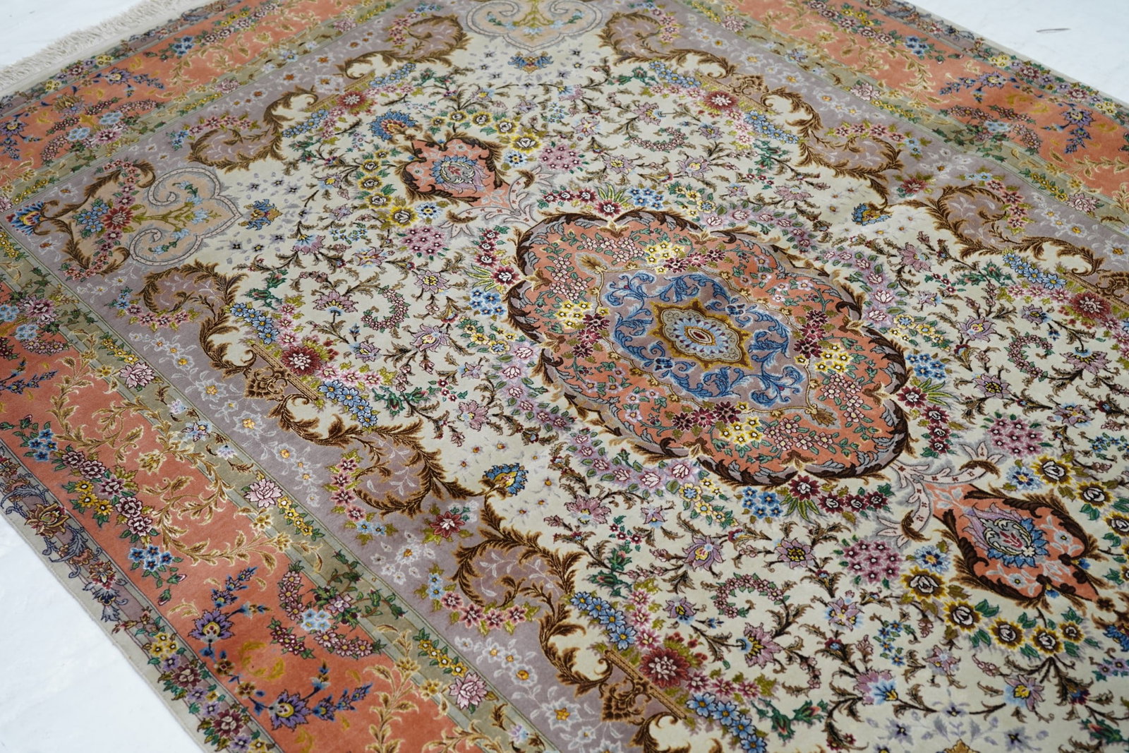 Late 20th Century Extremely Fine Persian Tabriz 70 Raj. Wool and Silk With a Silk Foundation Rug 5'3 - 6