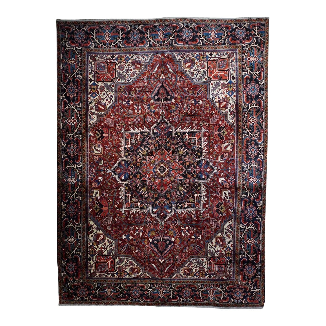 Vintage Heriz Rug 11'2'' X 15'2'': Vintage Heriz Rug 11'2'' x 15'2''. The numerous rugs of the famous NW Persian weaving district, from small scatters to giant carpets and a few runners, in semi-geometric medallion, centralized and str