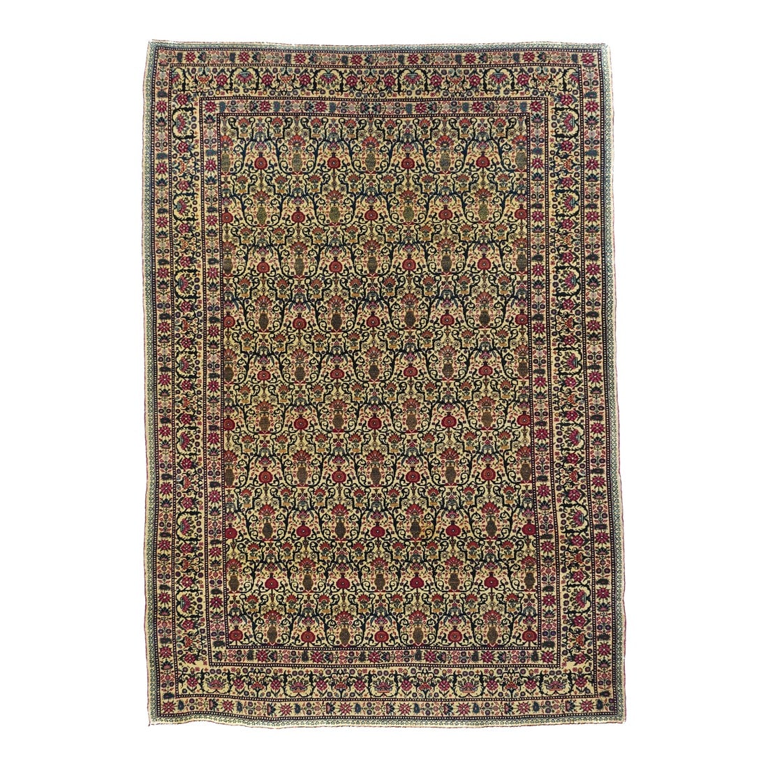 Antique Tabriz Rug 4'5'' X 6'7'': The enormous output of carpets and scatters in virtually every style: medallion, centralized, directional or allover, trein a variety of densities from moderate to extremely fine, in wool, silk and co