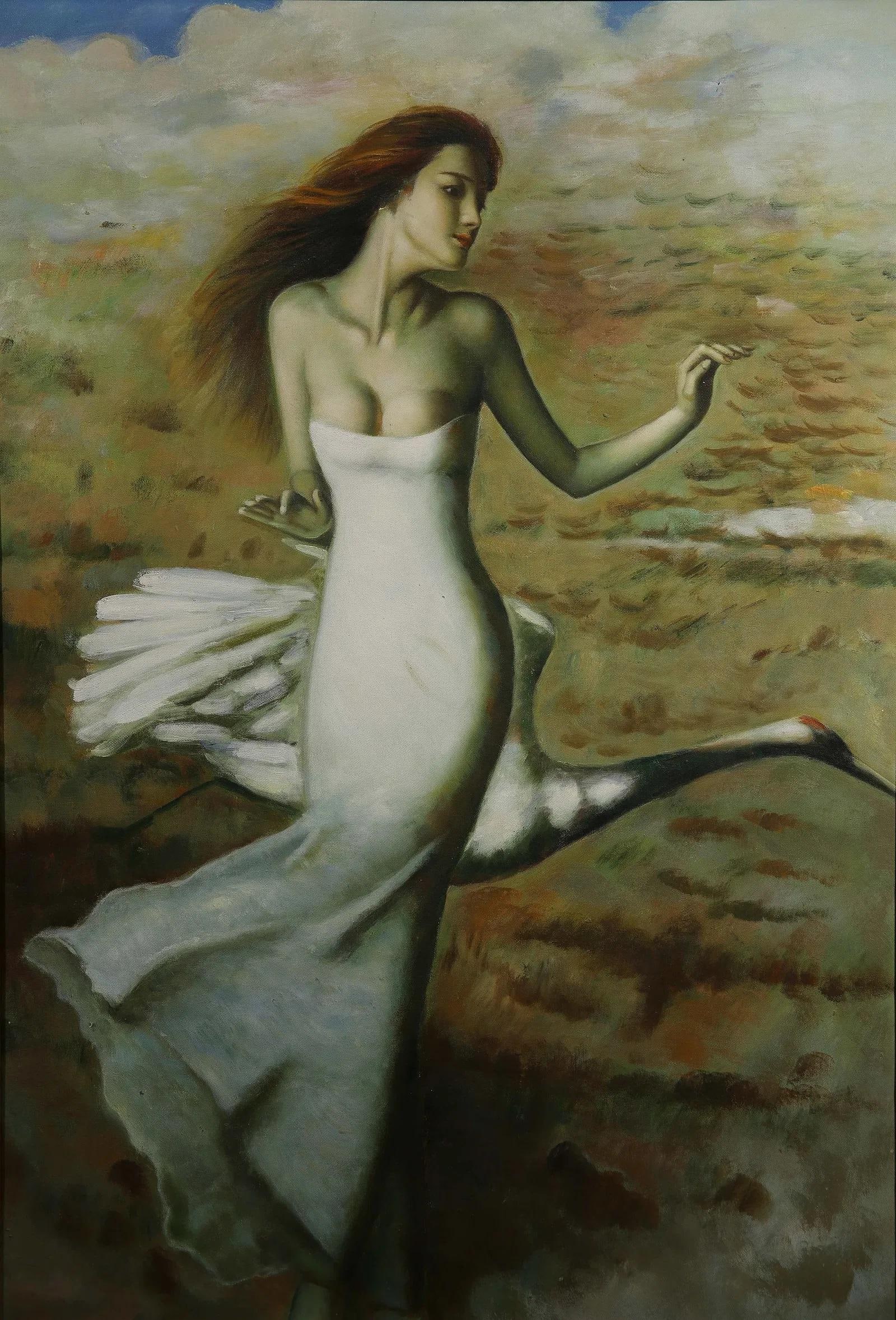 Mid 20th Century Woman in White with a Swan - 2