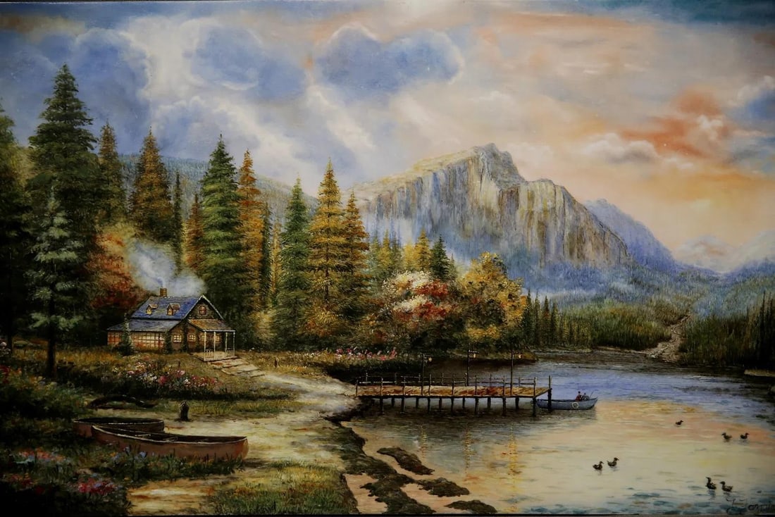 Mid 20th Century Landscape with Cabin - KPN Plaque on Porcelain - 2