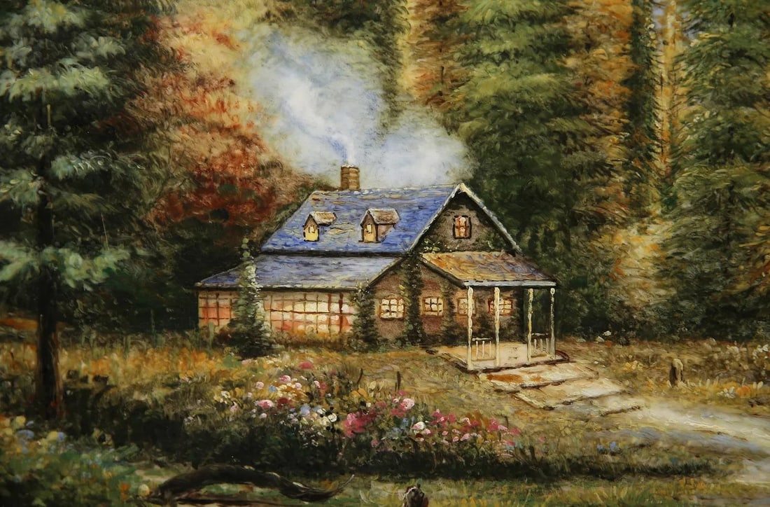 Mid 20th Century Landscape with Cabin - KPN Plaque on Porcelain - 4