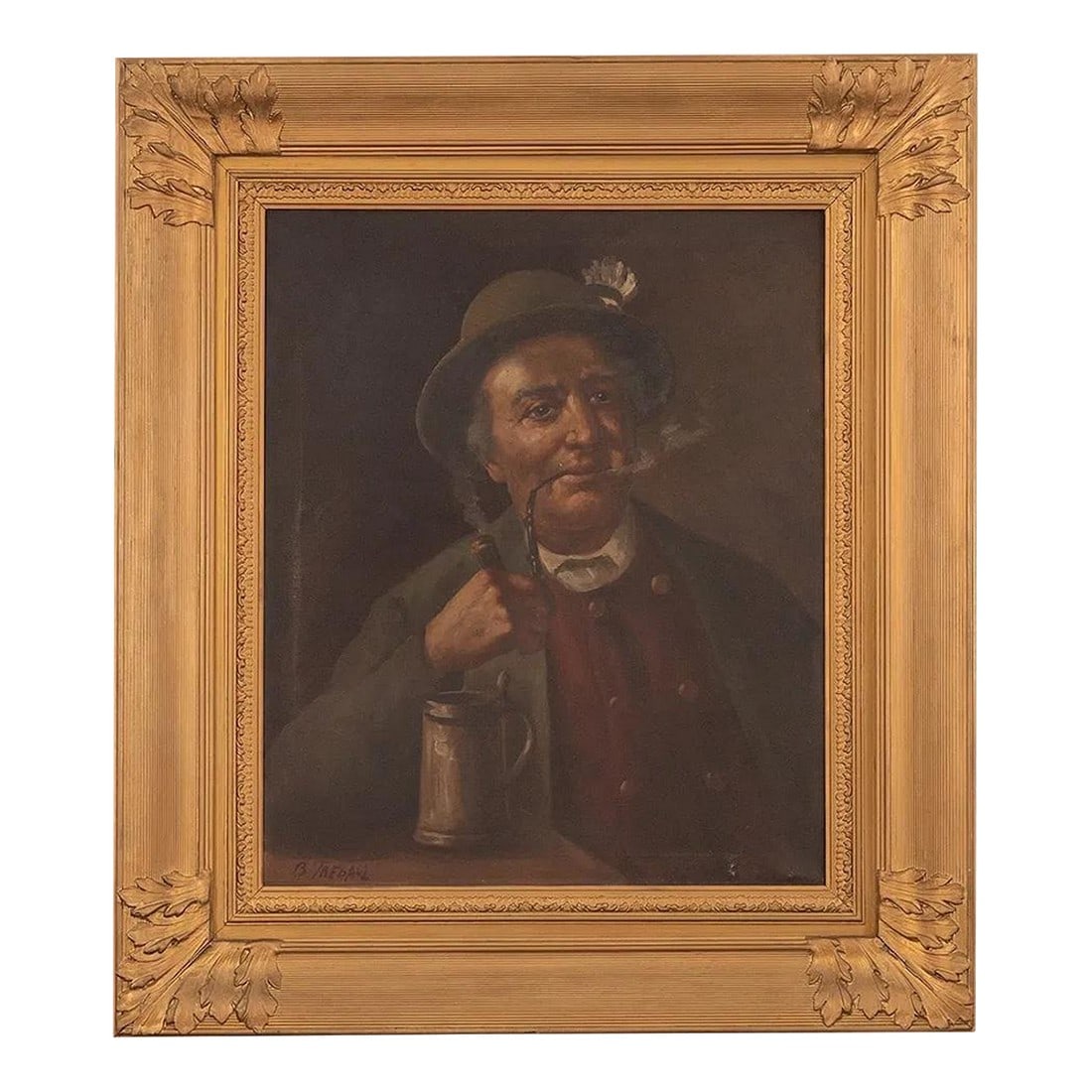 Mid 20th Century Portrait Man Smoking a Pipe (1 of 5)