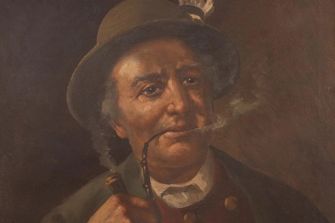 Mid 20th Century Portrait Man Smoking a Pipe - 3
