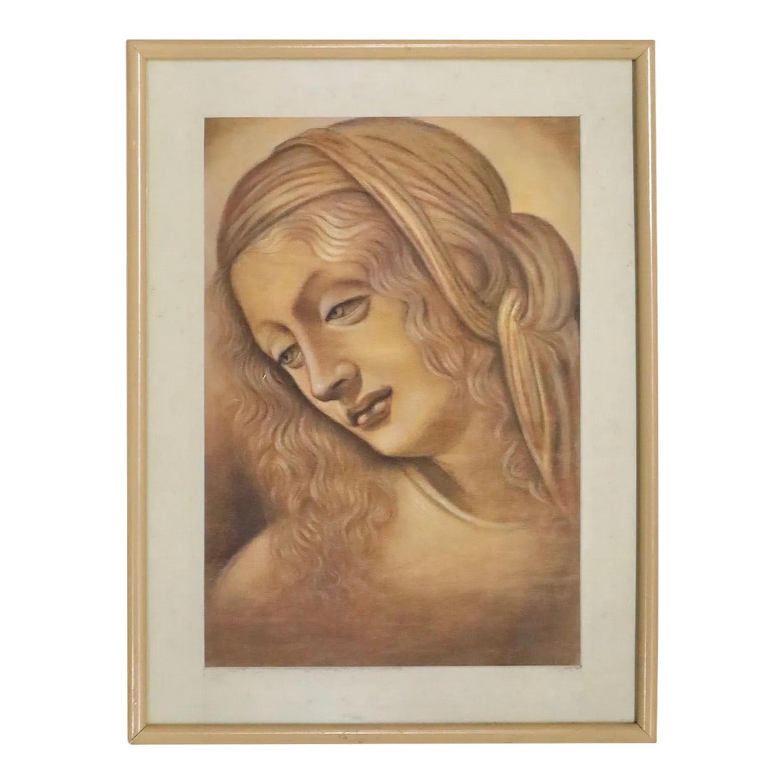 Mid 20th Century La Scapigliata - After Leonardo da Vinci: This artwork is based on Leonardo da Vinci's Female Head, commonly known as La Scapigliata ('Woman with Disheveled Hair'). Believed to be a depiction of the Madonna. Medium is an oil painting on