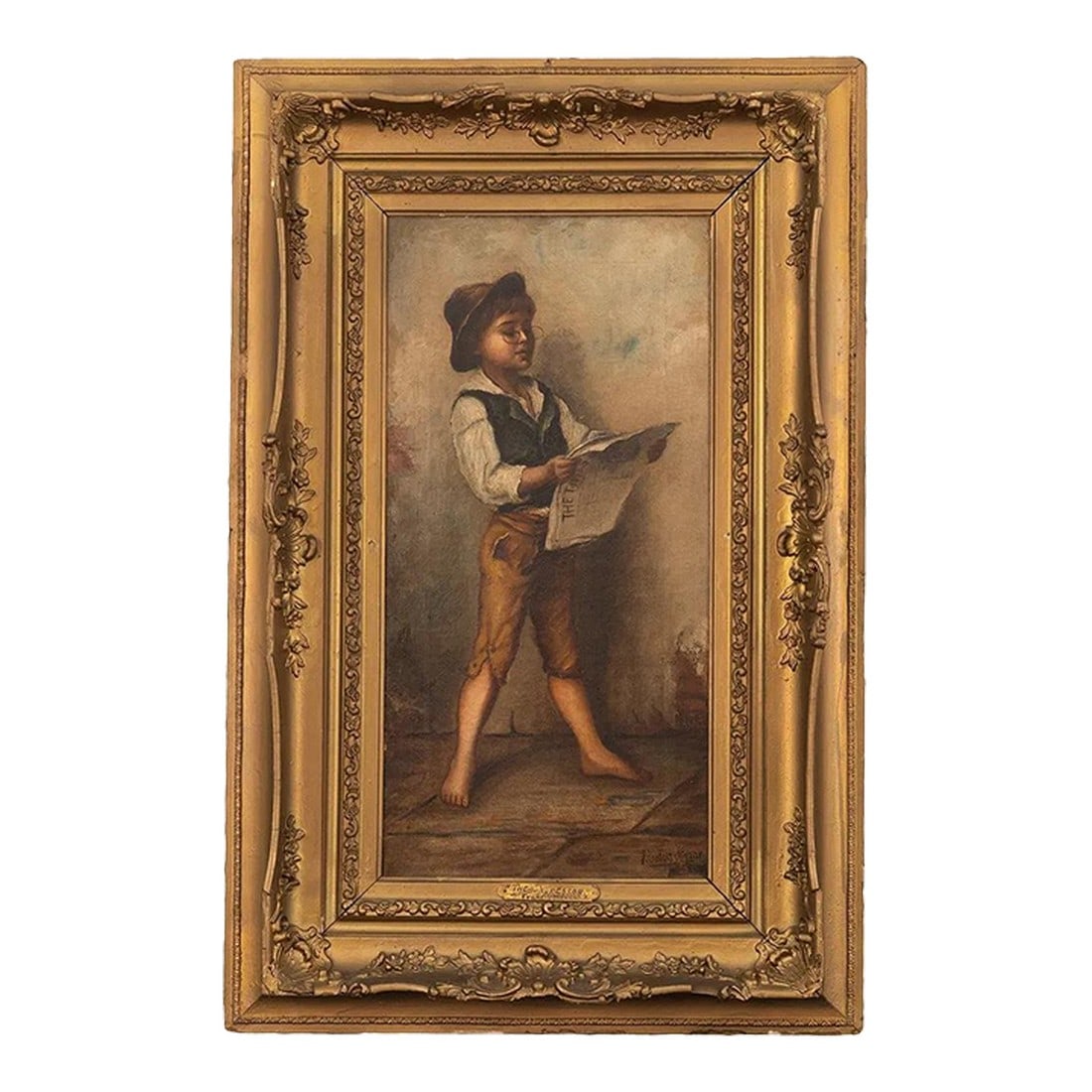 Mid 20th Century Painting of a Boy reading the paper: Painting of a Boy reading the paper 11.5 x 23.5 Frame 22.5 x 35 Condition: Alterations: Unknown Imperfections: Some Imperfections Condition Notes: We are pleased to inform you that the item you are