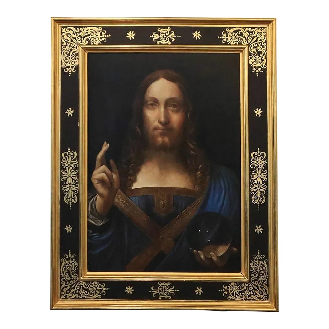 Mid 20th Century Inspired by Salvator Mundi: Inspired by Salvator Mundi, the most expensive painting ever sold at auction, reaching over $450 million. This piece draws inspiration from the iconic composition traditionally attributed to Leonardo