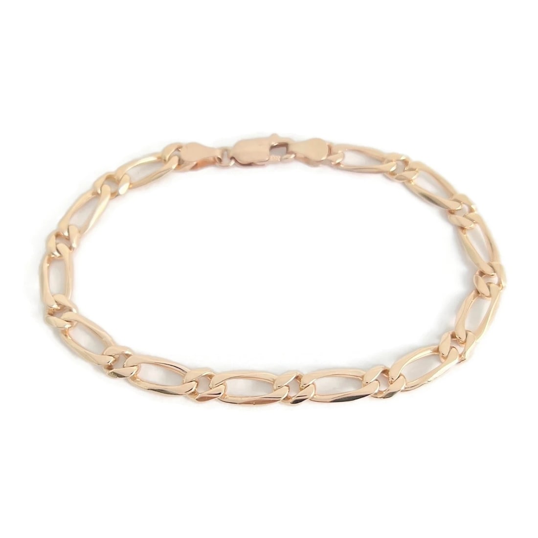 Figaro Chain Bracelet 14K Pink Rose Gold, 7 Inches, 5 mm, 8.91 Grams (1 of 7)
