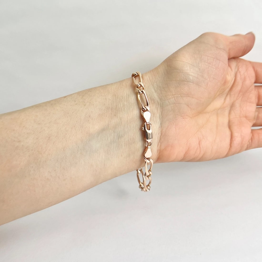 Figaro Chain Bracelet 14K Pink Rose Gold, 7 Inches, 5 mm, 8.91 Grams - 5