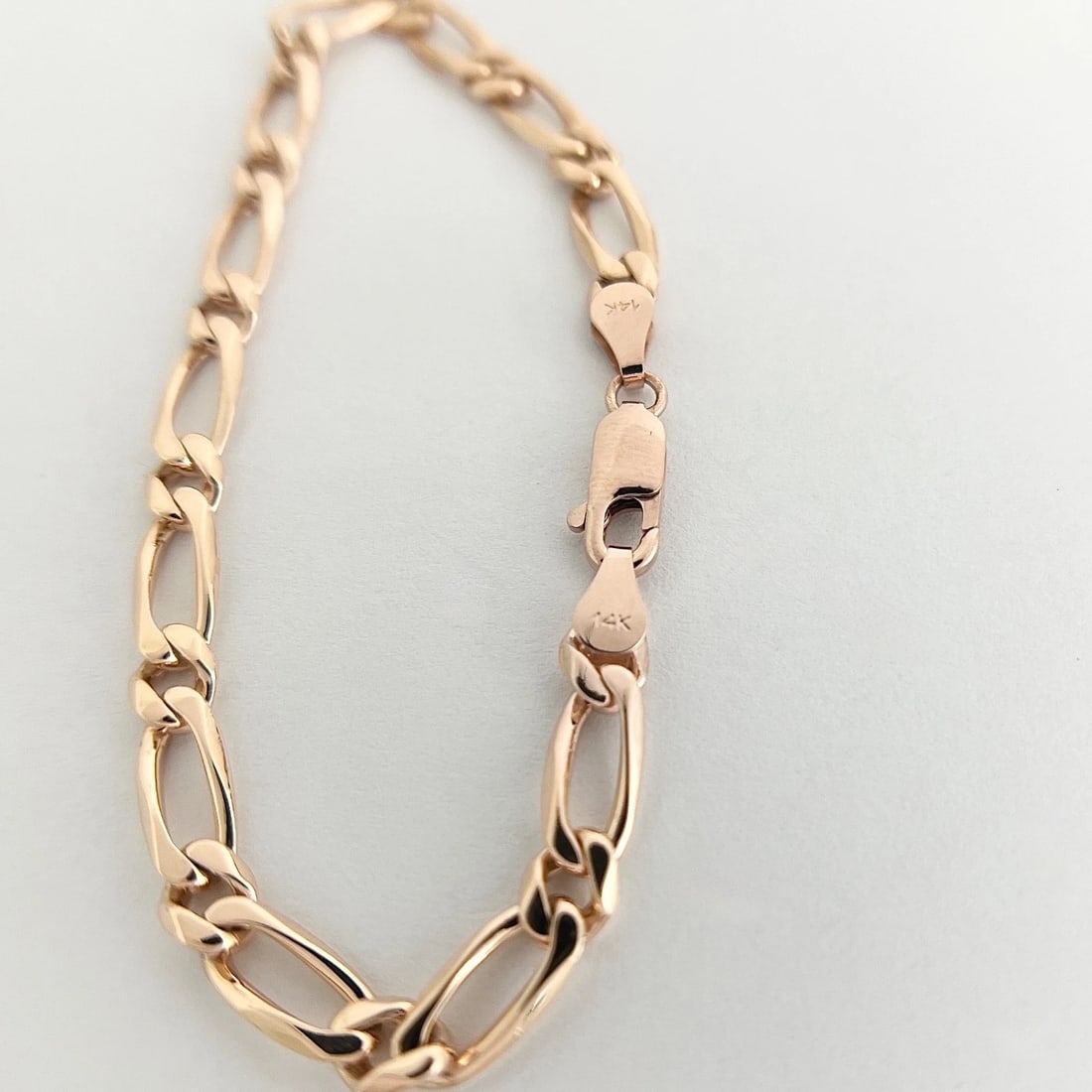 Figaro Chain Bracelet 14K Pink Rose Gold, 7 Inches, 5 mm, 8.91 Grams - 7