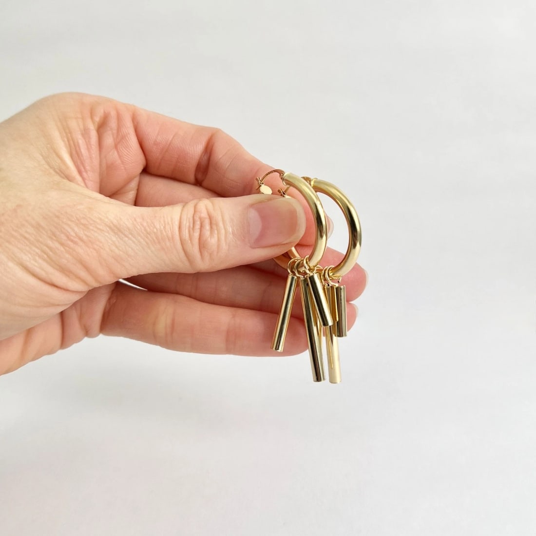 Fringe Dangle Drop Hoop Earrings 14K Yellow Gold, 2 Inches, 3.05 Grams - 5