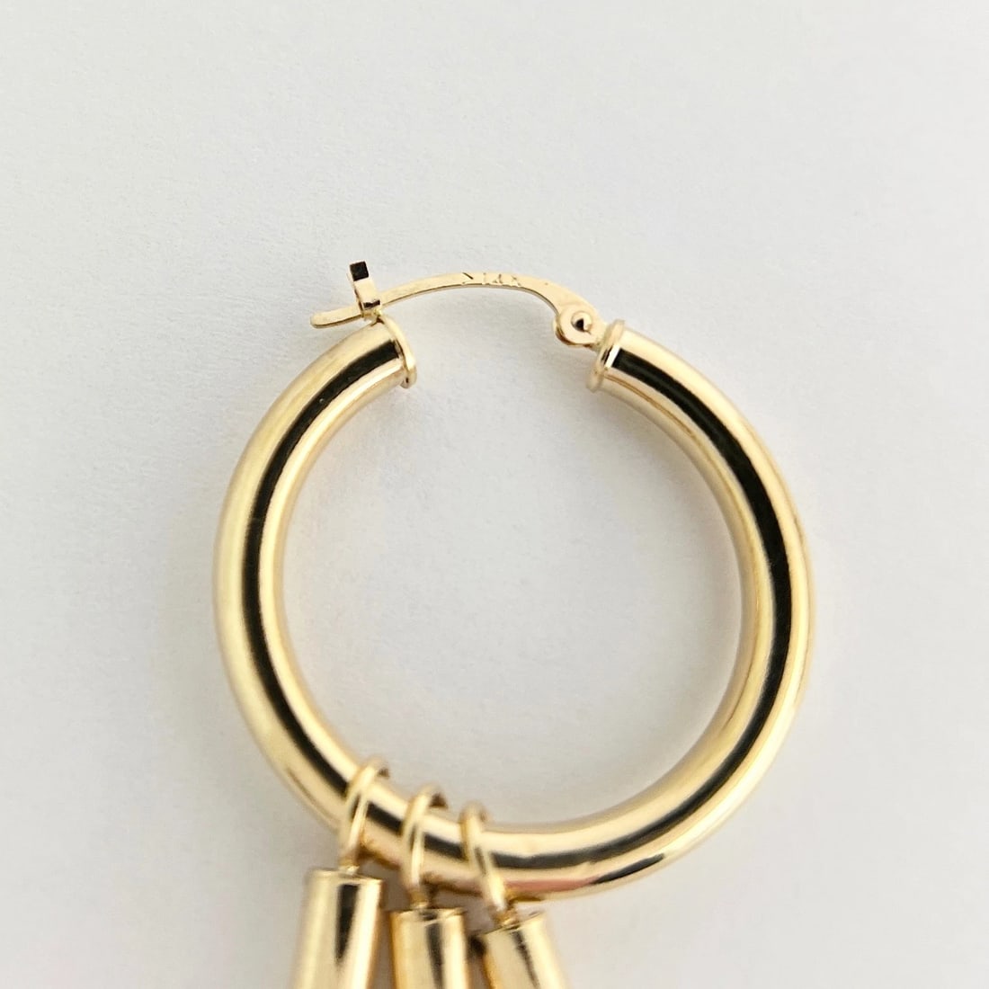Fringe Dangle Drop Hoop Earrings 14K Yellow Gold, 2 Inches, 3.05 Grams - 8